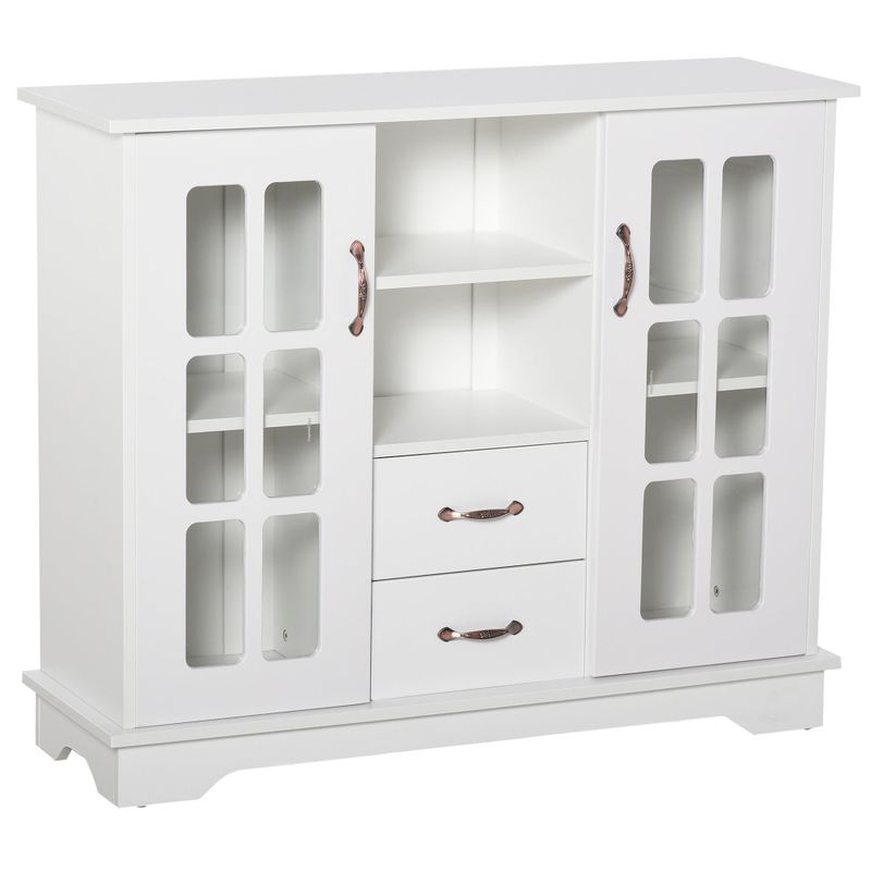 HOMCOM Modern Sideboard Storage Console Cabinet with Glass Door and Drawer for Kitchen, Living & Dining Room - White