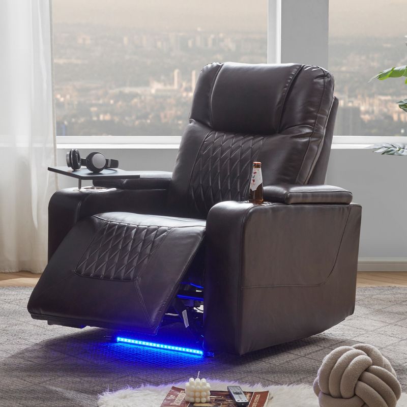 Nestfair Power Motion Recliner with 2 Cup Holders and 360° Swivel Tray Table - Brown