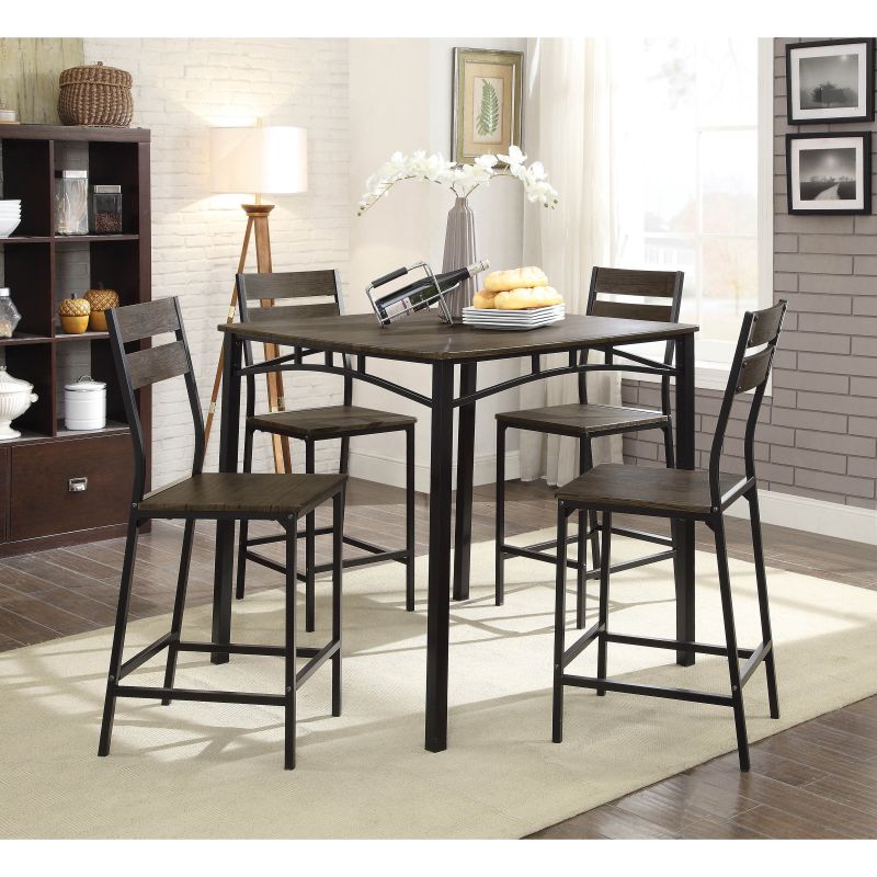 Furniture of America Patton Rustic Modern 5-Piece Counter Height Dining Set - Antique Brown