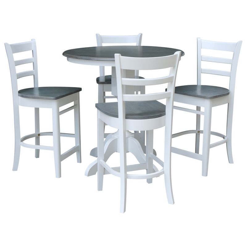 36" Counter Height Table with 4 Counter Height Barstools - 5 Piece Set - Counter Height - White/Heather Gray