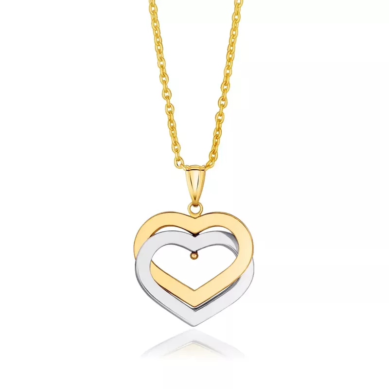 14k Two Tone Gold Intertwined Hearts Pendant 18 (18 Inch)