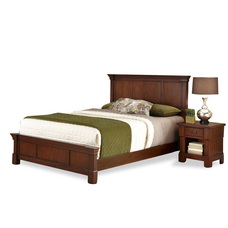 Aspen King Bed and Nightstand - Rustic Cherry - King - 2 Piece