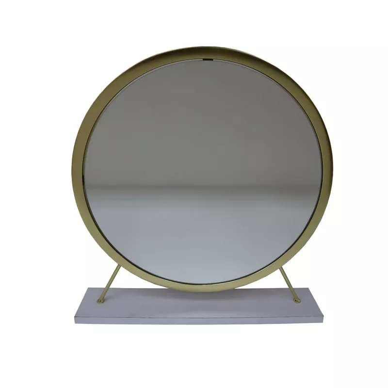 ACME Adao Vanity Mirror & Stool, Faux Fur, Mirror, White & Brass Finish