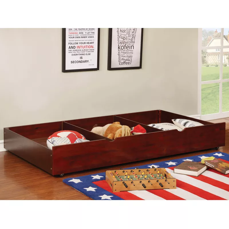 Transitional Wood Twin Storage Kids Trundle in Cherry