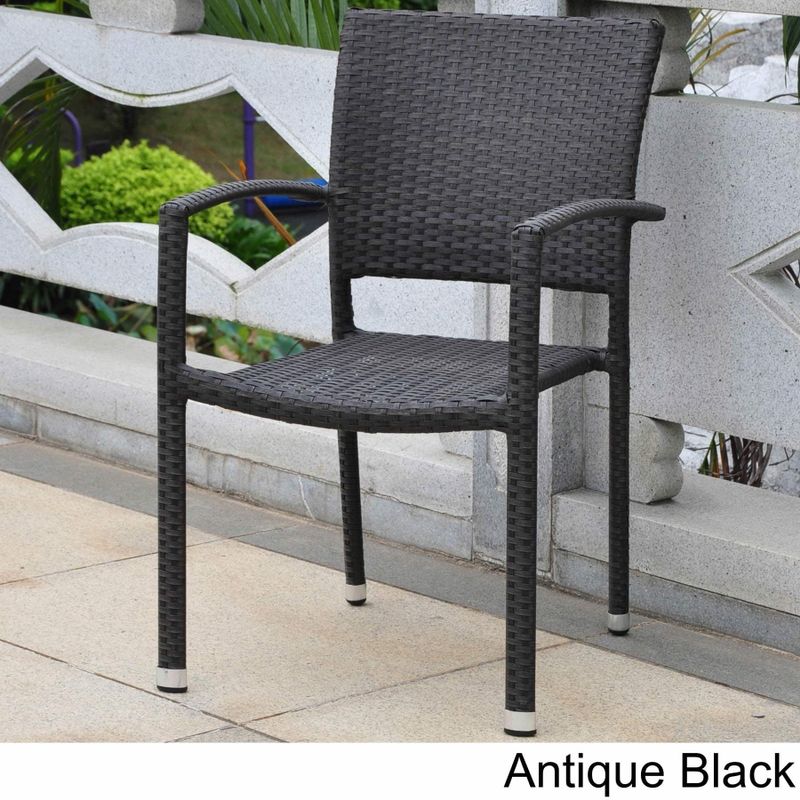 International Caravan Barcelona Resin Wicker/Aluminum Outdoor Dining Chairs (Set of 6) - Antique Black