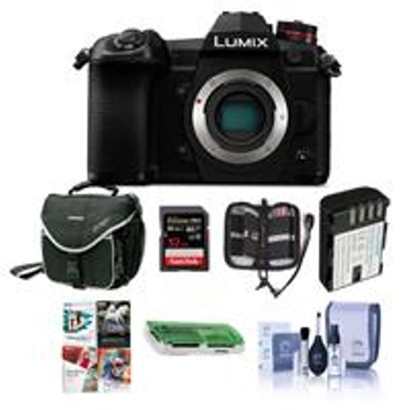 Panasonic Lumix G9 Mirrorless Camera Body, Black - Bundle With 32GB SDHC U3 Card, Spare Battery, Camera Case, Cleaning Kit, Memory...