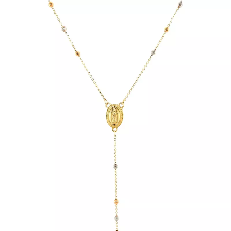 14k Tri Color Gold Lariat Rosary Necklace (26 Inch)