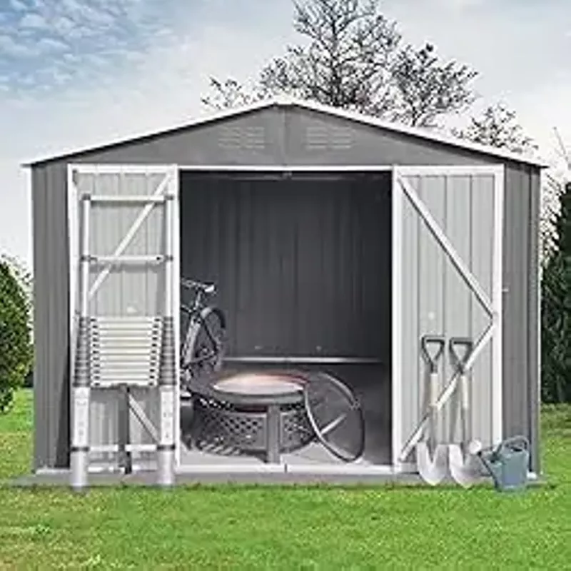 DHPM Garden 10’x8’ Outdoor Storage Shed, Metal Storage Shed,Galvanized Metal Steel Shed,Garden Storage for Backyard, Patio, Lawn