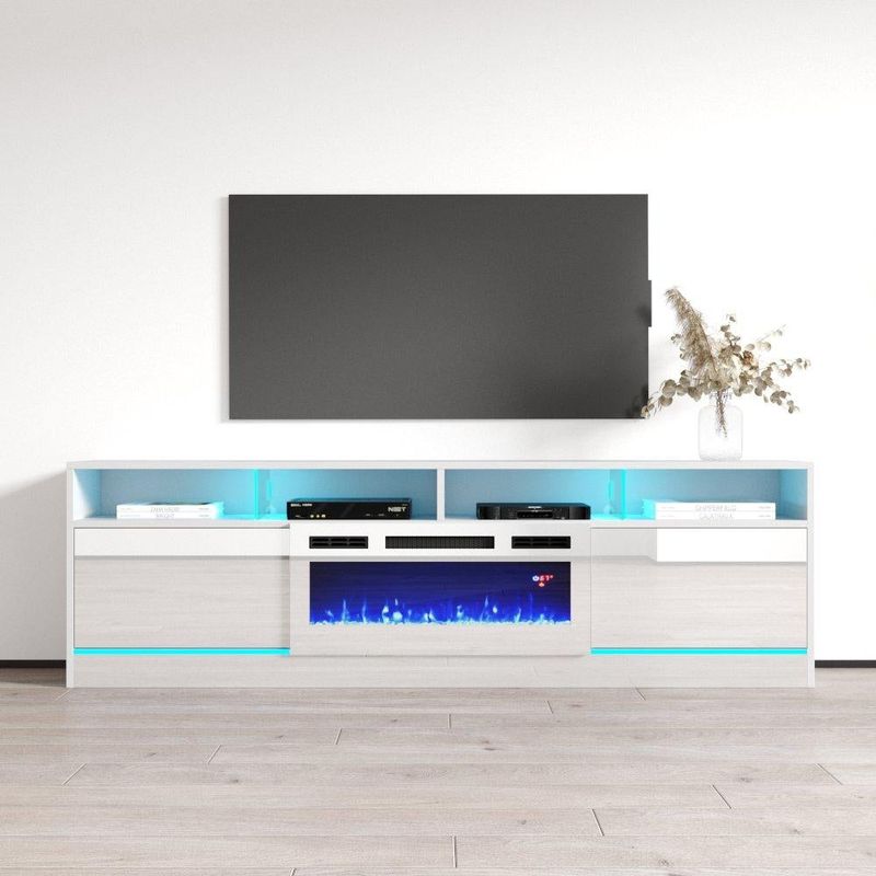 Disparo WH-05 Electric Fireplace 79" TV Stand - White