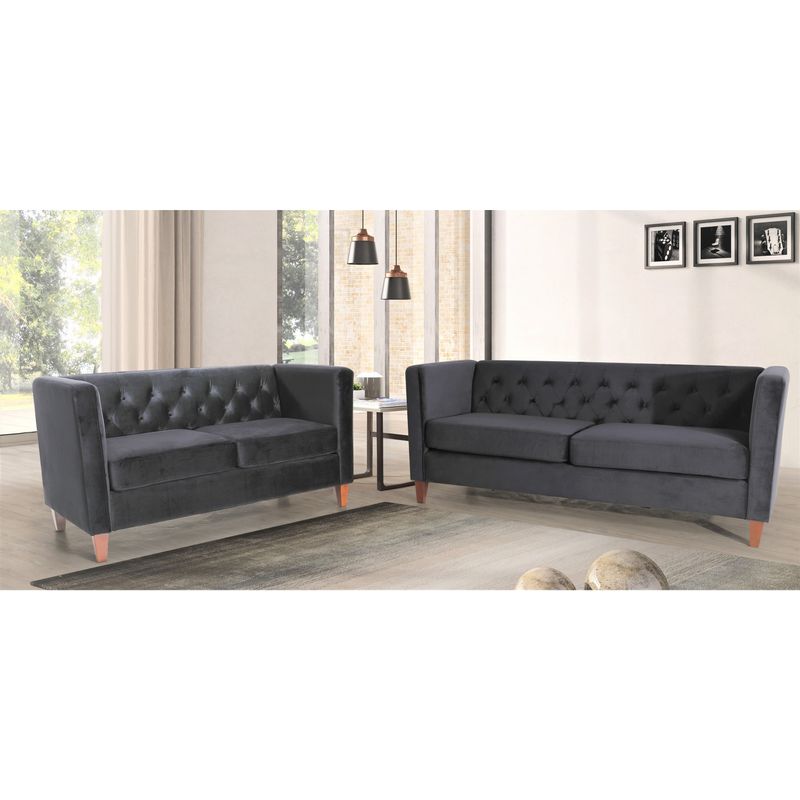 Lisette Velvet 2PCs Living Room Set Sofa & Loveseat - Grey