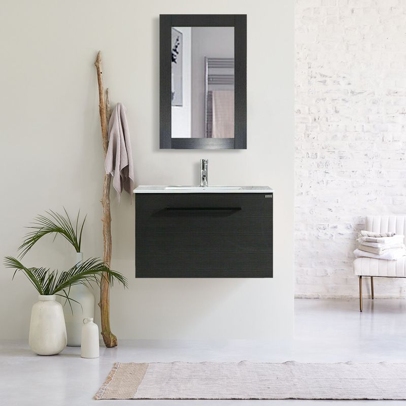 Single Sink Bathroom Vanity Set with Free Mirror - Wood Finish - 17.7"x31.5"x19.7" - Black