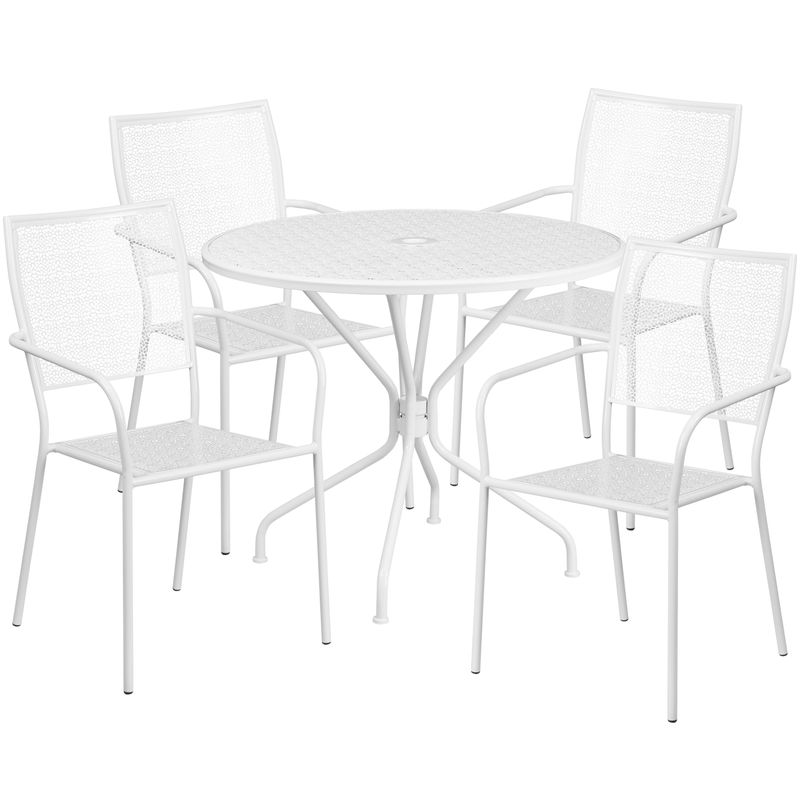 35.25'' Round Indoor-Outdoor Steel Patio Table Set with 4 Square Back Chairs - Black