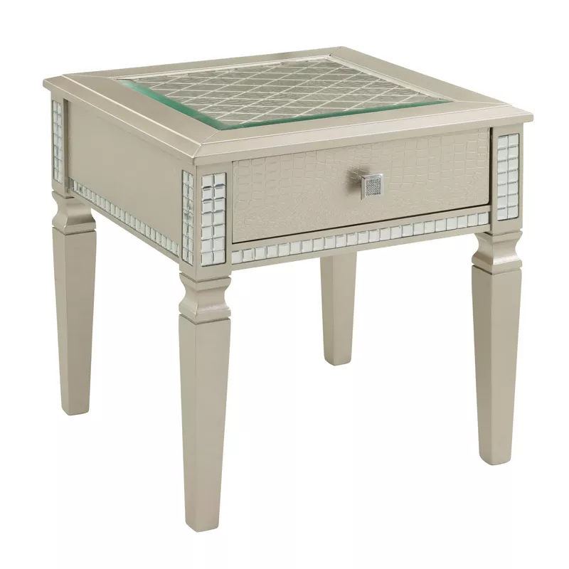 Rent to own Transitional Square Glass Top End Table in Silver