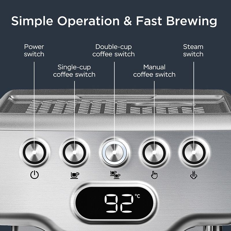 Espresso Machine, 20-Bar Pump Coffee Maker with 1.8L Water Tank - Silver