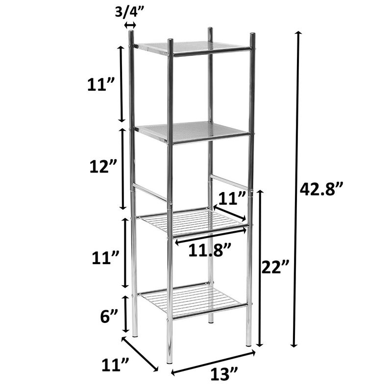 4-Tier Linen Tower Shelving Storage Rack Shelf Organization - 13"L x 11"W x 42.8"H