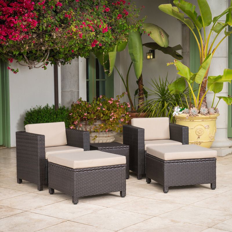 Puerta Outdoor 13-piece Wicker Patio Set with Cushions by Christopher Knight Home - Dark Brown with Beige Cushions