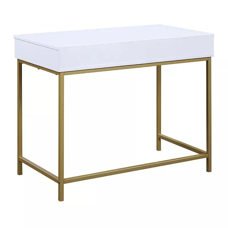 OSP Home Furnishings - Modern Life Desk in Finish With Gold Metal Legs - White