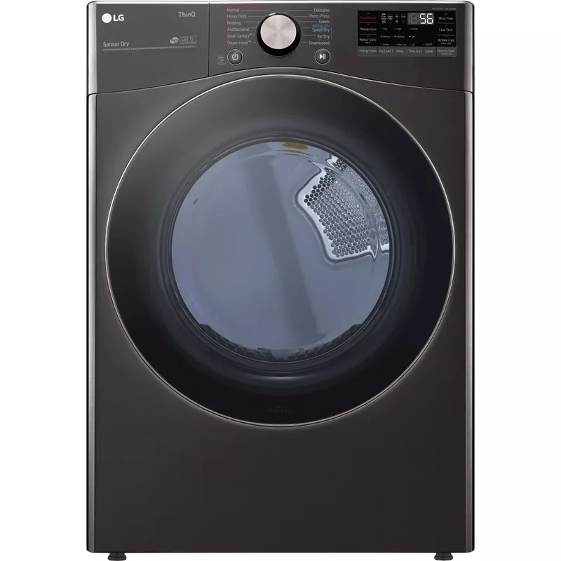 LG - 7.4 Cu. Ft. Stackable Smart Electric Dryer with Steam and Built-In Intelligence - Black Steel