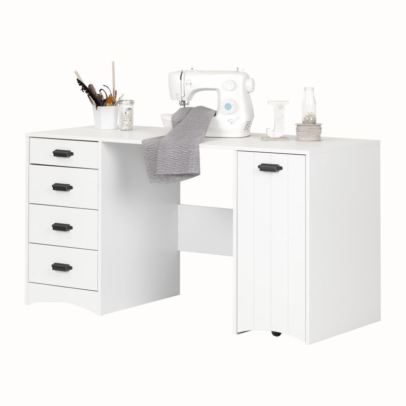 South Shore Artwork Sewing Machine Craft Table with Storage - Artwork Sewing Craft Table, Pure White