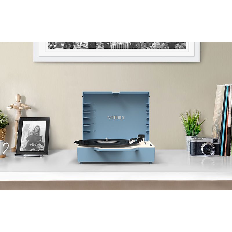 Alt View Zoom 26. Victrola - Re-Spin Sustainable Bluetooth Suitcase Record Player - Light Blue