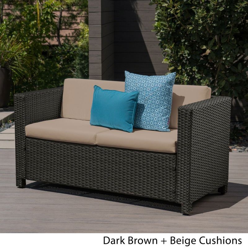 Puerta Outdoor Wicker Loveseat with Cushion by Christopher Knight Home - Grey