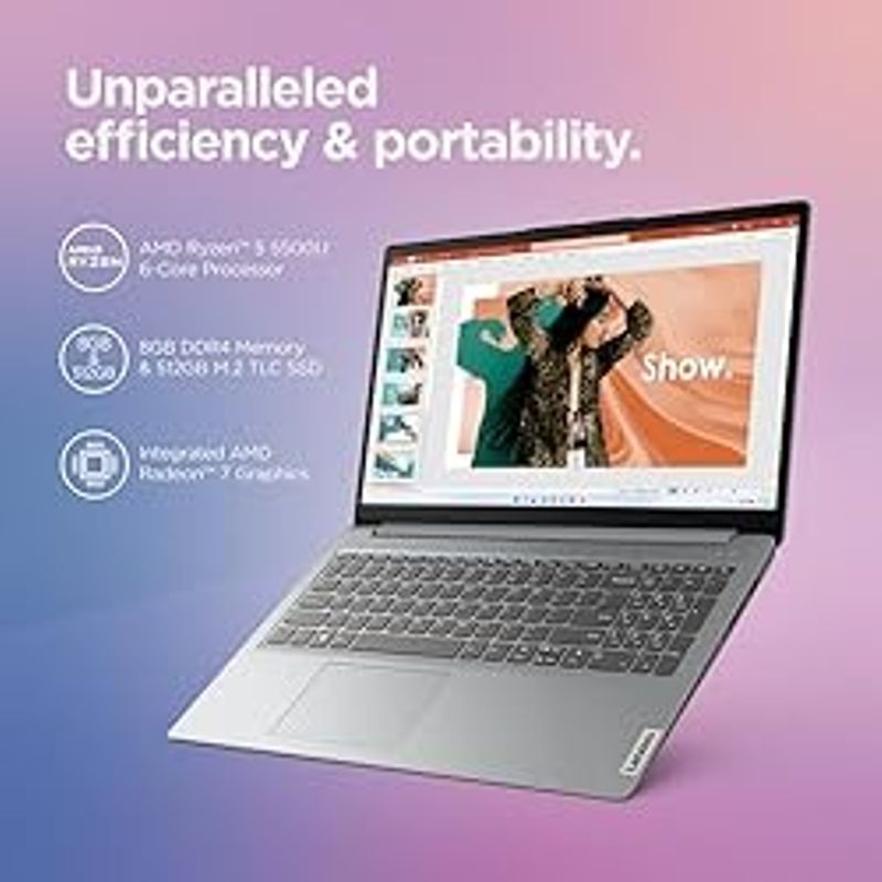 Lenovo IdeaPad 1  (2023) - Everyday Notebook - Windows 11-15.6" Full HD  8GB Memory  512GB Storage - AMD Ryzen5-5500U - Cloud Grey