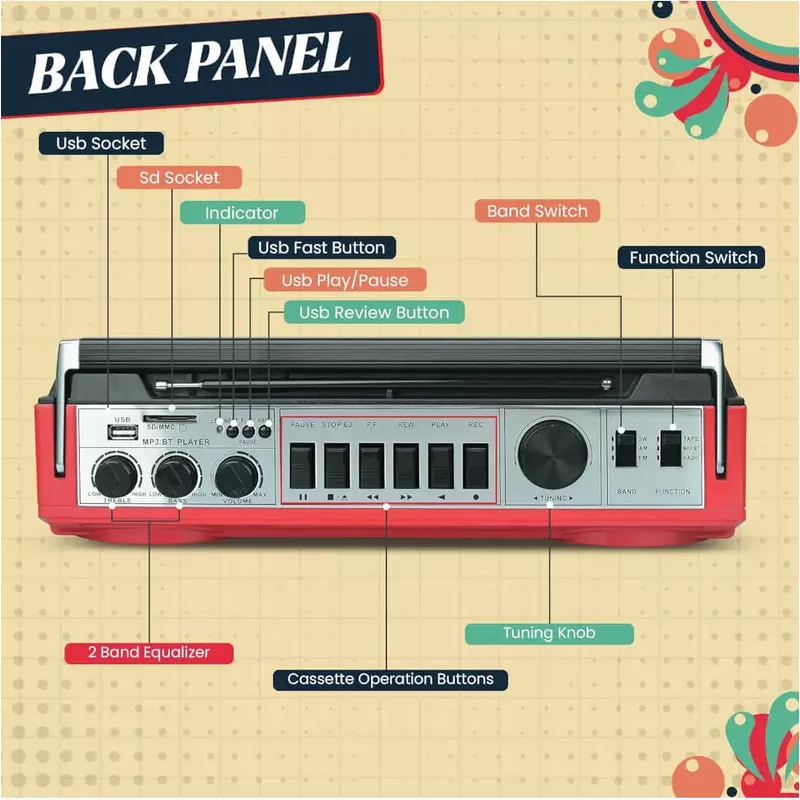 Audiobox Retrobox Cassette Player and Bluetooth Speaker - Red