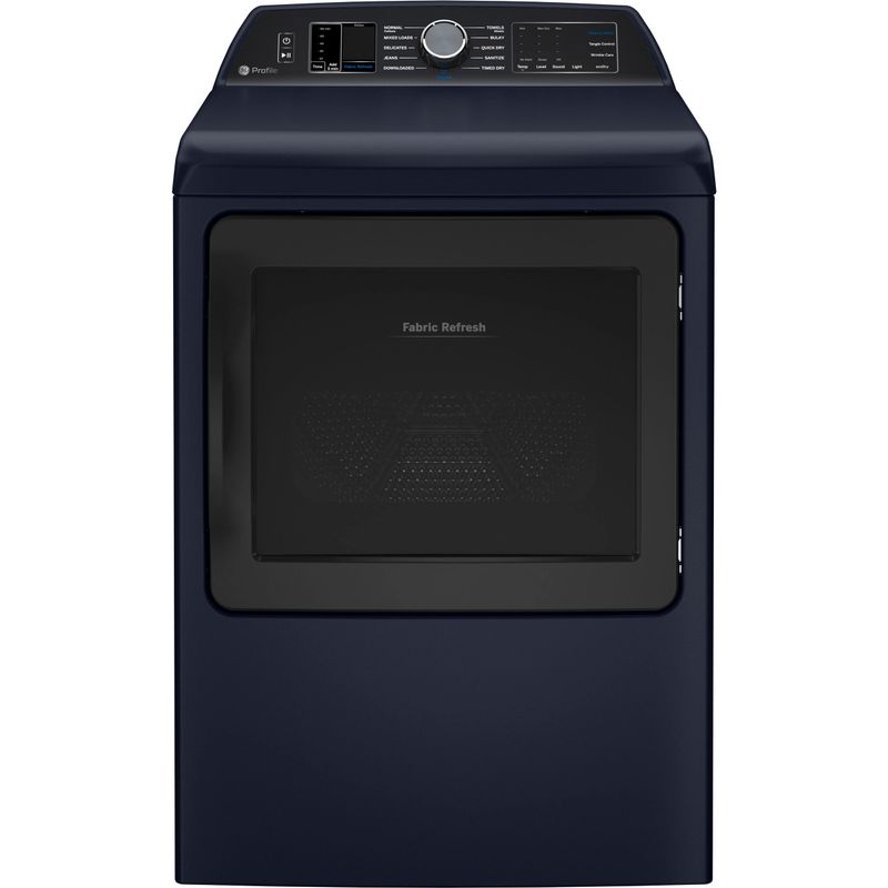 Front Zoom. GE Profile - 7.3 cu. ft. Smart Electric Dryer with Fabric Refresh, Steam, and Washer Link - Sapphire Blue