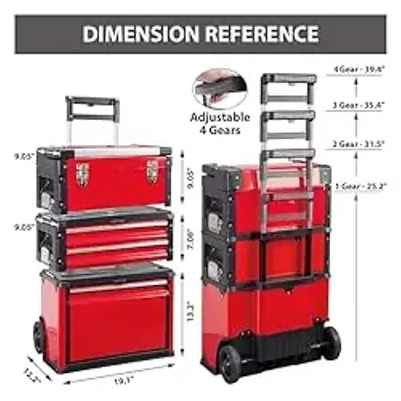 BIG RED TRJF-C305ABD-1 Garage Workshop Organizer: Portable Steel and Plastic Stackable Rolling Upright Trolley Tool Box