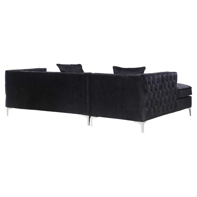 Chic Home Monet Velvet Modern Contemporary Button Tufted with Silver Nailhead Trim Left Facing Sectional Sofa - Black