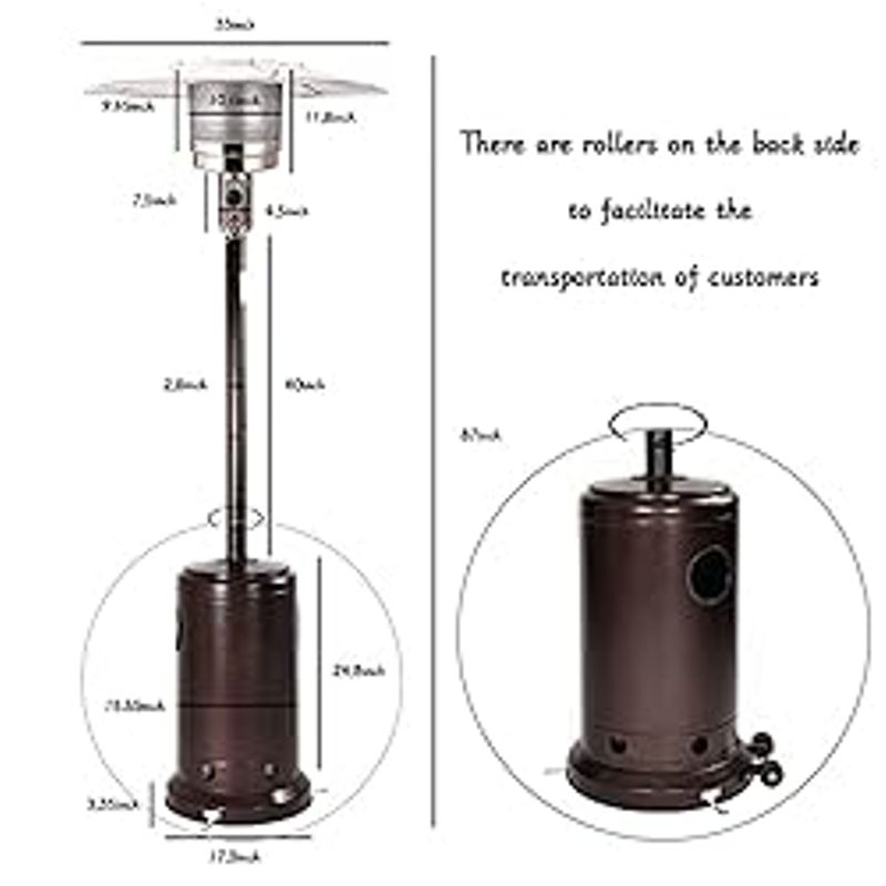 Elevon 48,000 BTU Outdoor Propane Patio Heater with Wheels, Commercial & Residential, Bronze
