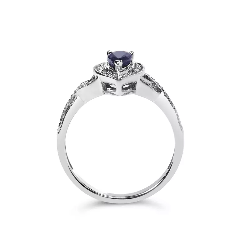 .925 Sterling Silver 6x4mm Pear Sapphire Gemstone with Diamond Accent Fashion Halo Ring (H-I Color, SI1-SI2 Clarity) - Size 7.5