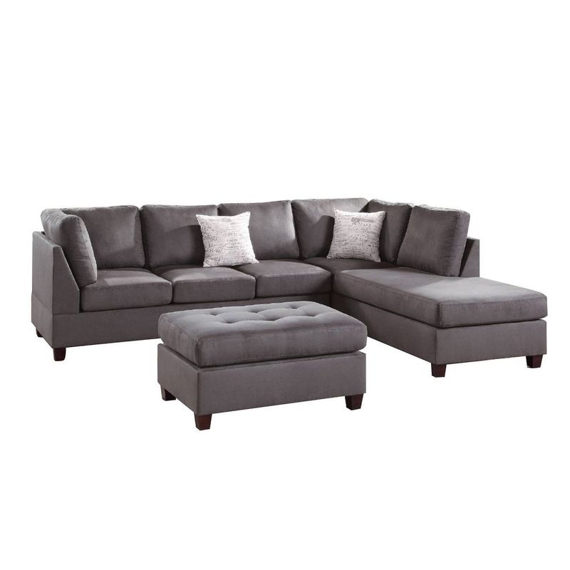3 Piece Microfiber Sectional Sofa Set - Grey