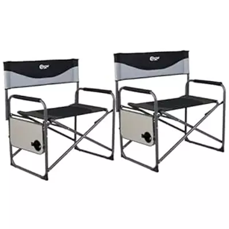 PORTAL 27.6 Inch Extra Wide Directors Foldable XXL Folding Chair with Side Table for Outdoors and Indoors, Heavy Duty Supports 600 LBS, Black/Grey