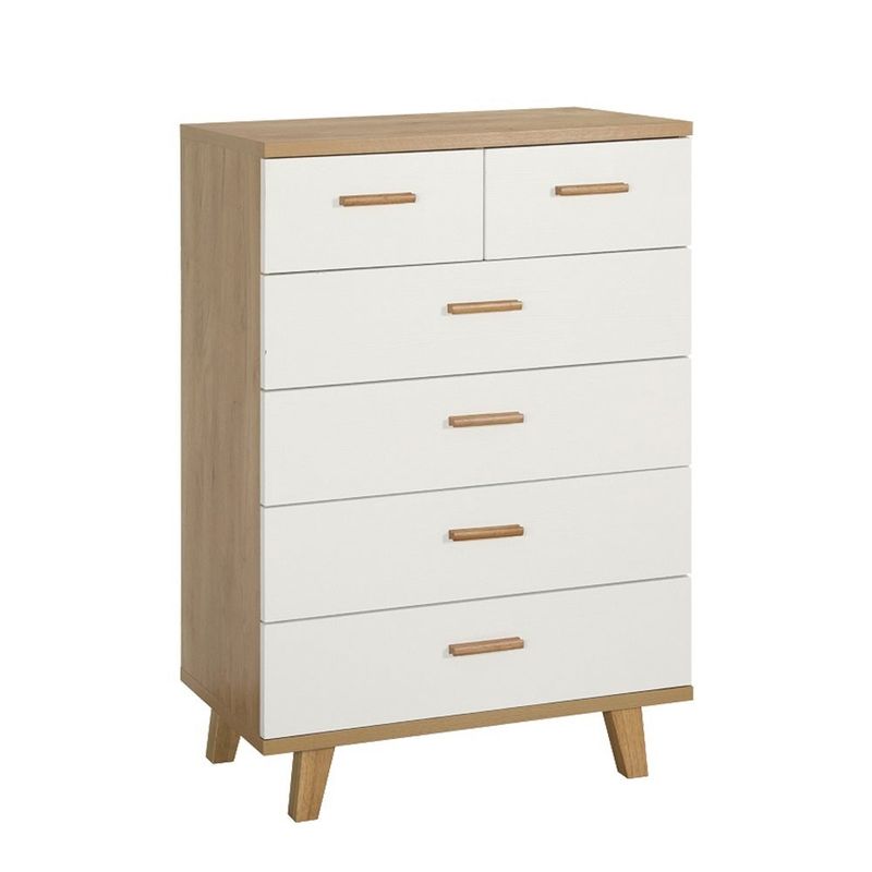 6-Drawer Solid Wood Storage Cabinet Free Standing - Rosewood+White - Wood Finish