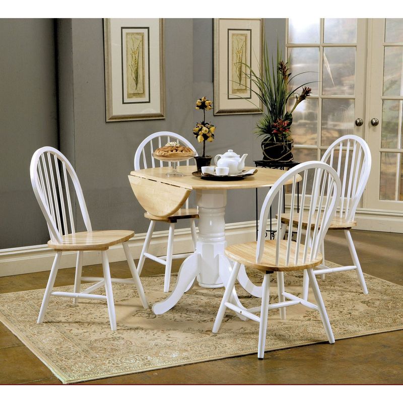5 Piece Dining Set in Natural Brown and White - Multi