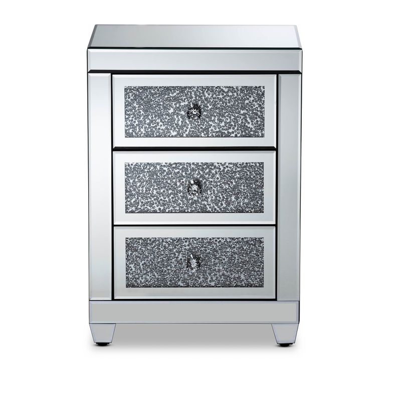 Ralston Contemporary Glam and Luxe Mirrored 3-Drawer Nightstand - Silver