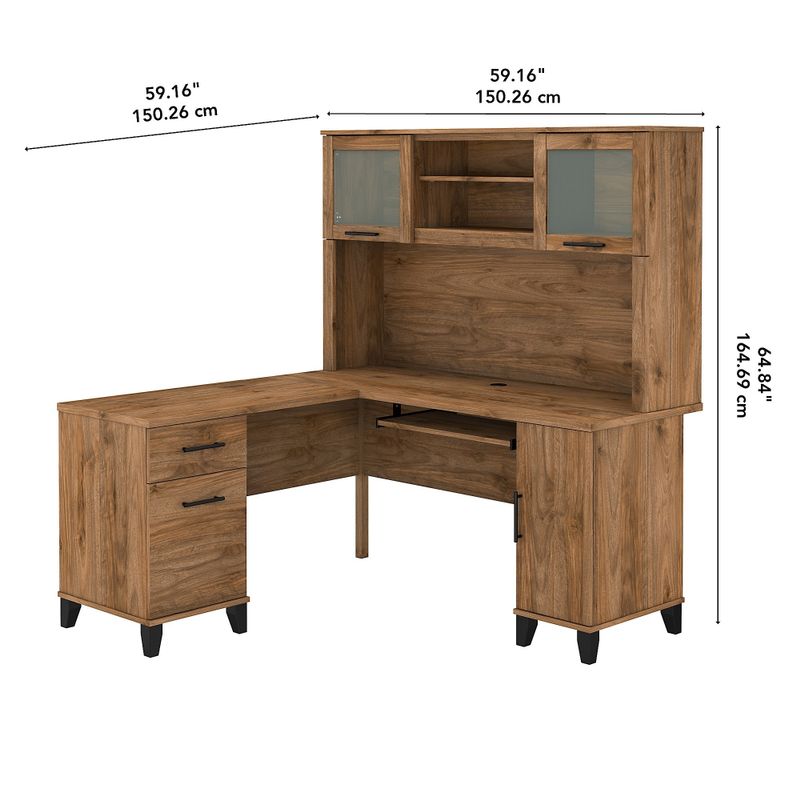 Somerset 60W L Shaped Desk with Hutch - Sand Oak