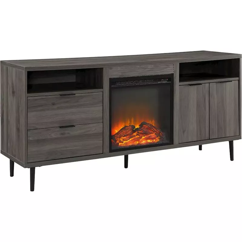 Walker Edison - Modern Two Drawer Fireplace TV Stand for Most TVs up to 65” - Slate Grey