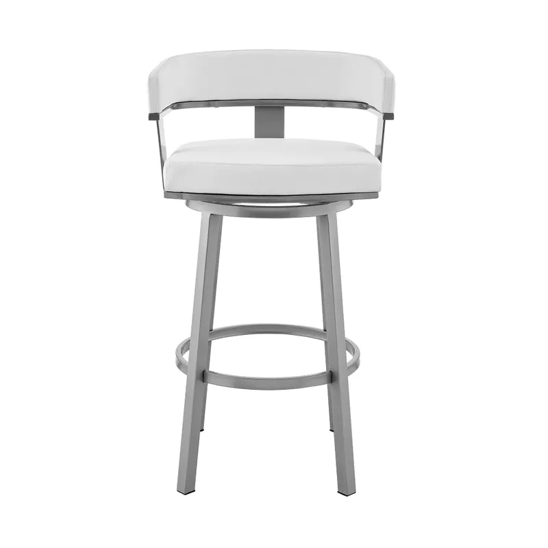 Cohen 26" Counter Height Swivel Bar Stool in Silver Finish with White Faux Leather