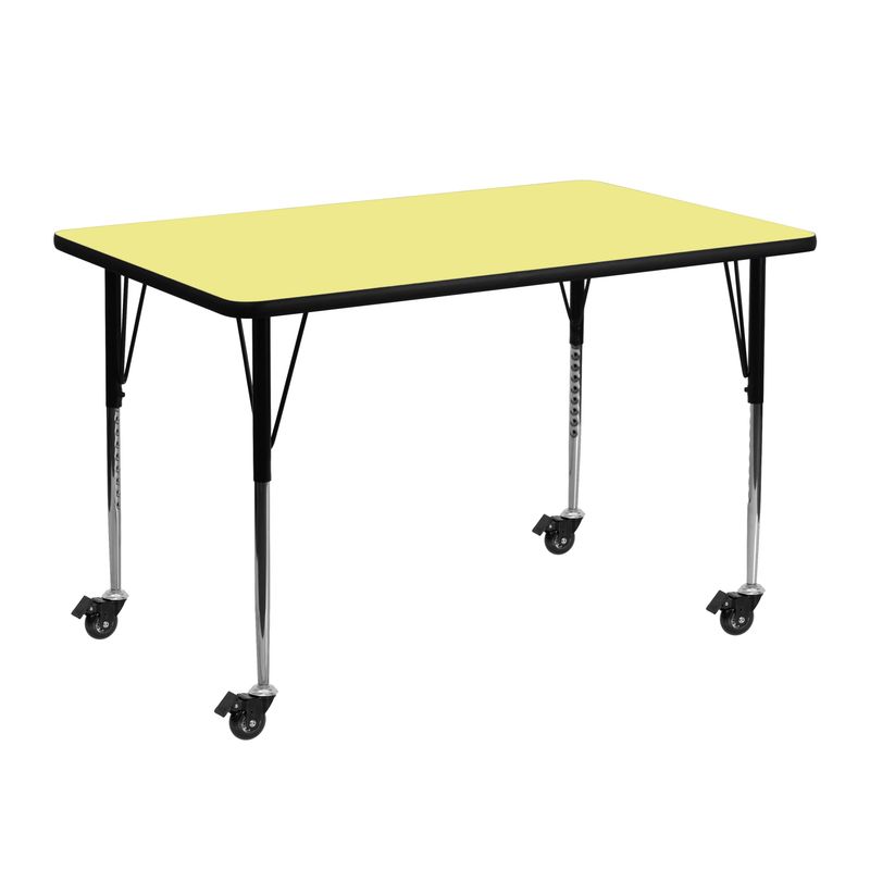 Mobile 24''W x 48''L Thermal Laminate Activity Table - Adjustable Legs - Oak