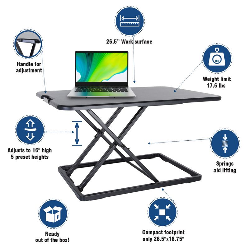 Compact Standing Desk Height Adjustable Sit to Stand Workstation - Matte - Black