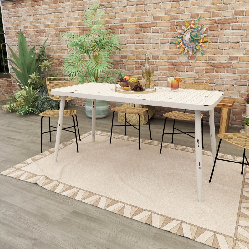 White Aluminum Farmhouse Outdoor Dining Table - 59 x 28 x 30