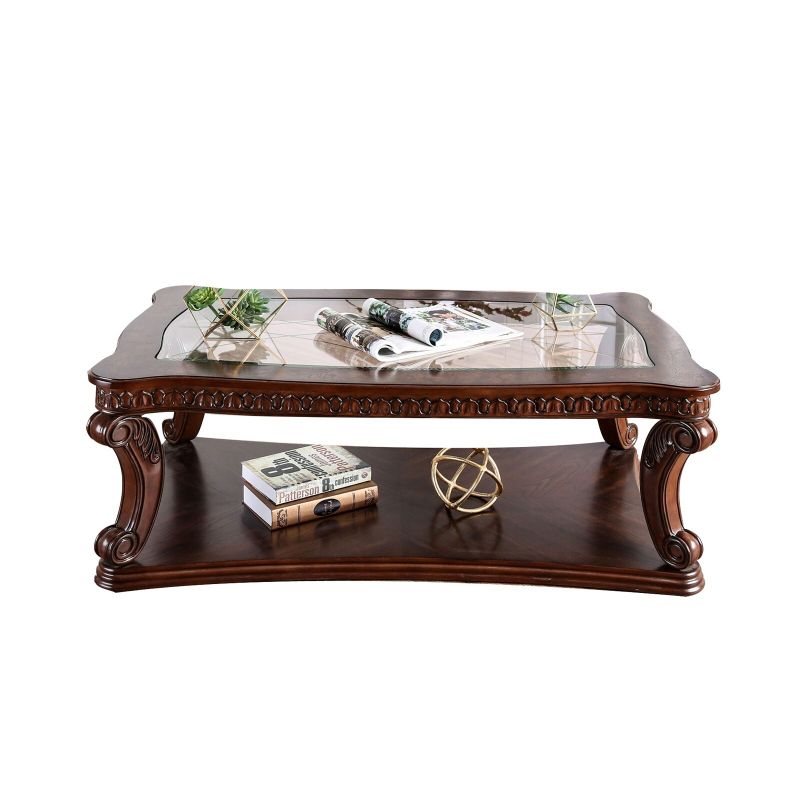 Tempered Glass Coffee Table in Dark Oak - Dark Oak - Glass