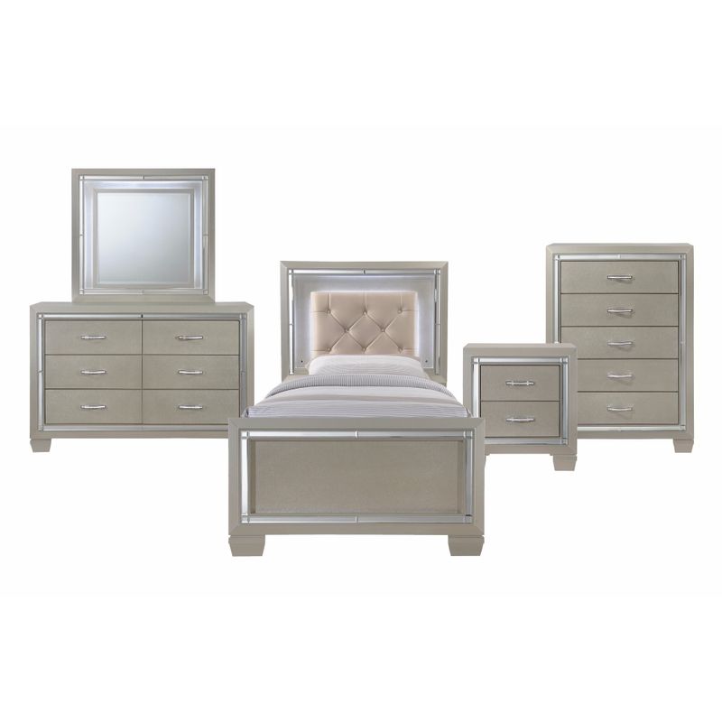 Silver Orchid Odette Glamour Youth Twin Platform 5-piece Bedroom Set - Champagne