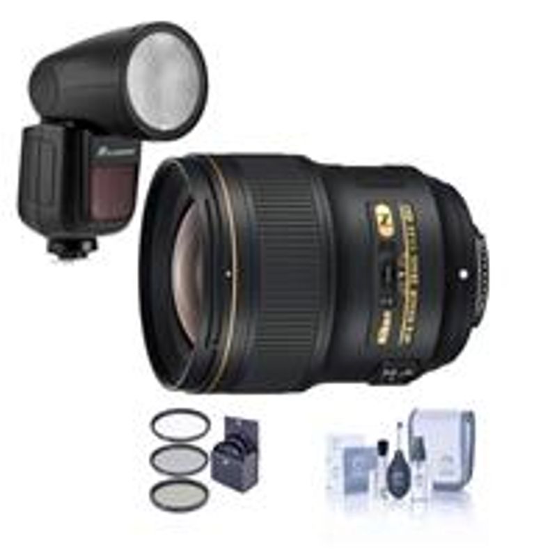 Nikon 28mm f/1.4E AF-S NIKKOR Lens - U.S.A. Warranty - Bundle Flashpoint Zoom Li-on X R2 TTL On-Camera Round Flash Speedlight For...