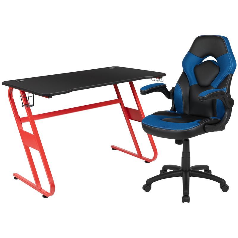 Gaming Desk and Chair Set with Cup Holder and Headphone Hook - Desk Bundle - Black