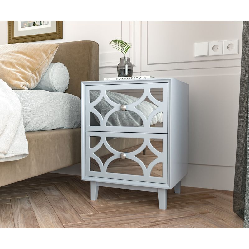COZAYH Contemporary Mirror Front 2-Drawer Nightstand, Light Grey - Grey - 2-drawer