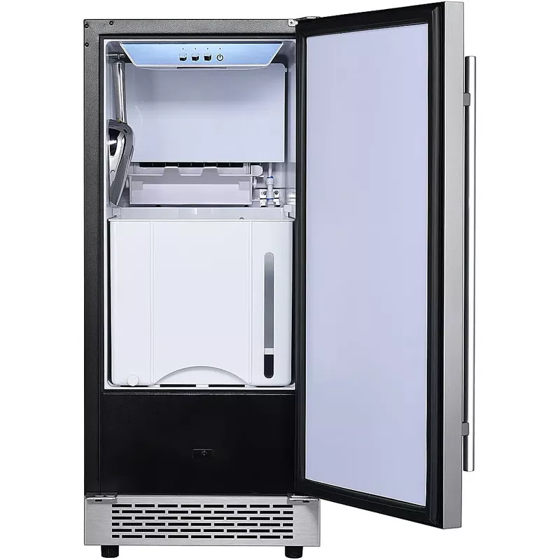 Hanover - The Vault Series 15" 32-Lb. Freestanding Icemaker with Reverible Door and Touch Controls - Silver