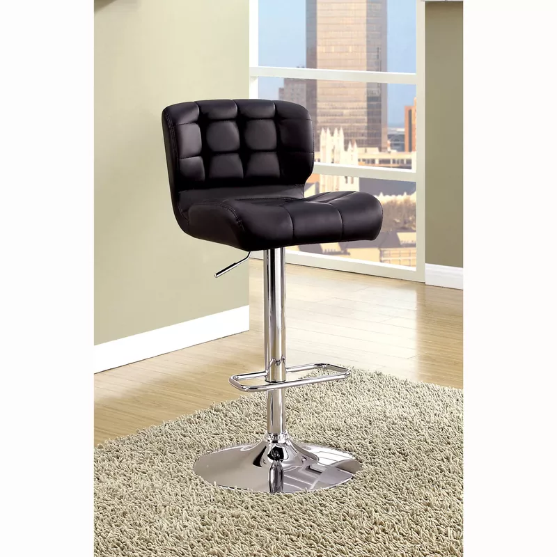 Contemporary Faux Leather Adjustable Bar Stool in Black